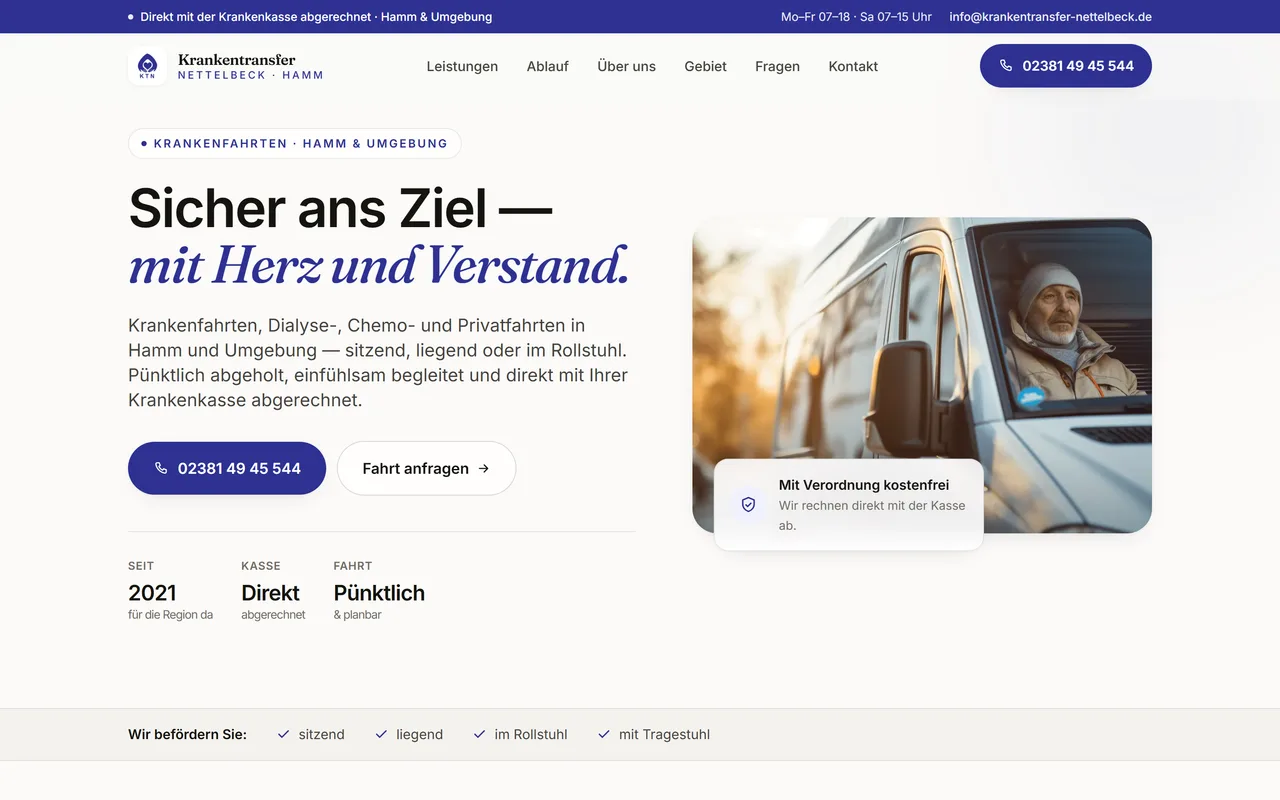 Website-Konzept: Krankentransport & Dialysefahrten · Krankentransport